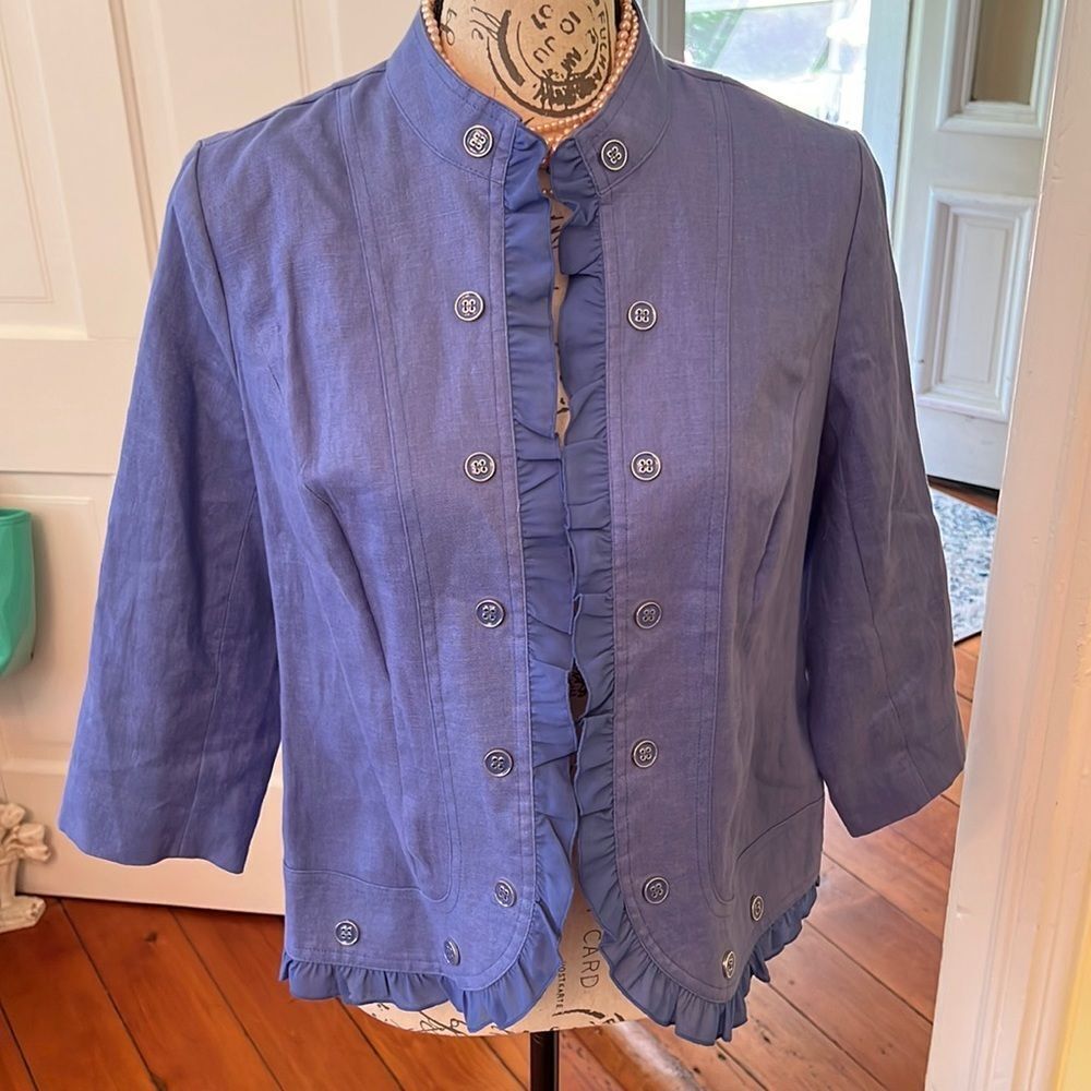 Multiples Sz P-Small Lined 100% Linen Periwinkle Blue Blazer Jacket